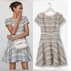 Banana Republic Boho Tweed Mini Dress, Black/Off White, Size 10, Fit & Flare